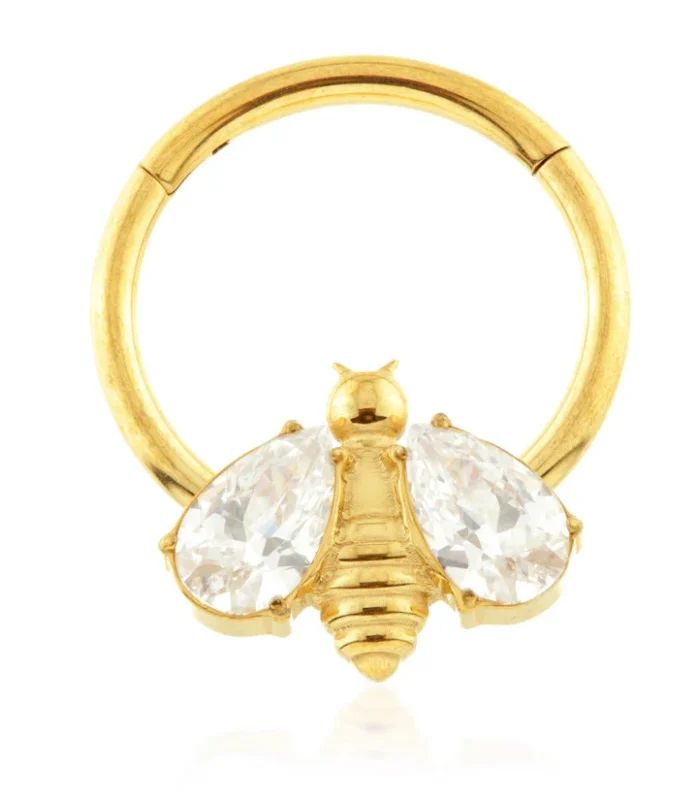Zircon Gold Ti Jewelled Bee Hinged Ring