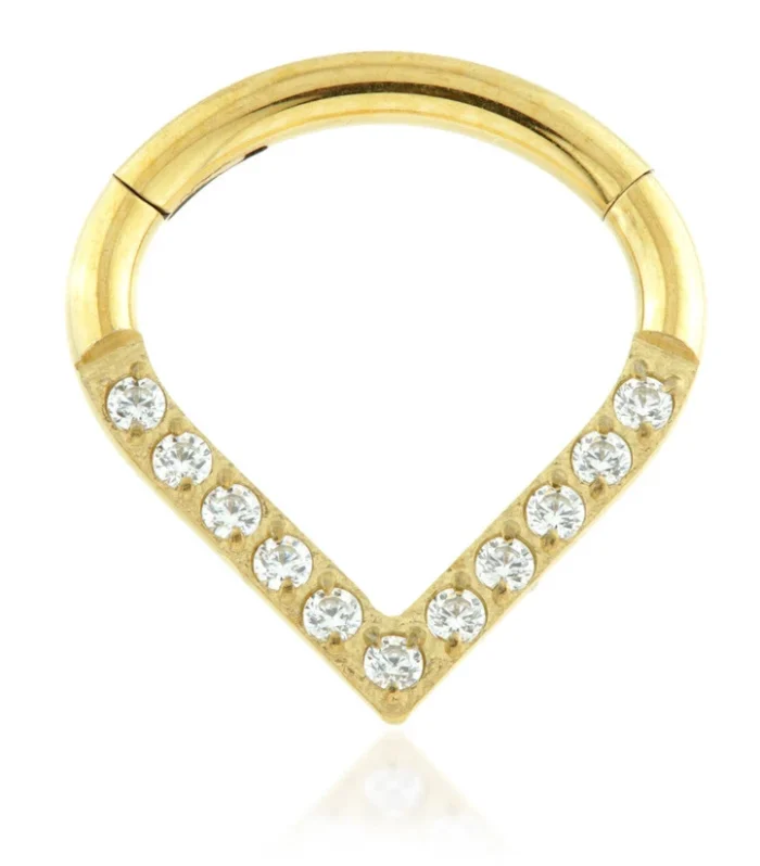 Zircon Gold Ti Pave Gem Wishbone Hinged Ring