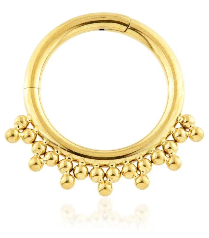 Zircon Gold Titanium Tribal Bead Cluster Hinged Segment Ring