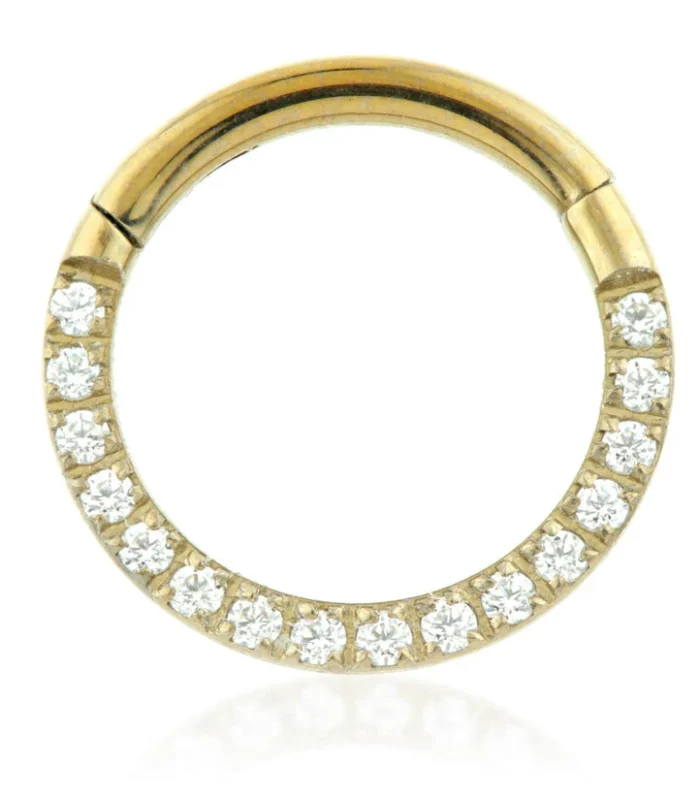 Zircon Gold Titanium Front Pave Gems Hinged Micro Ring