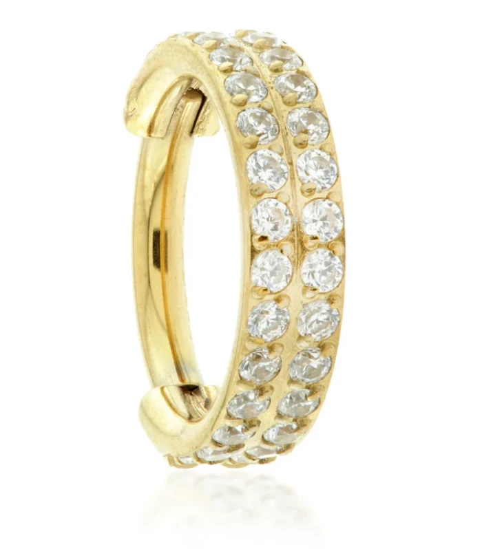 Zircon Gold Titanium Hinged Double Jewelled Hinge Ring