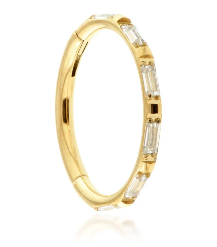 Zircon Gold Titanium Jewelled Baguette Hinged Micro Ring - 1.2mm