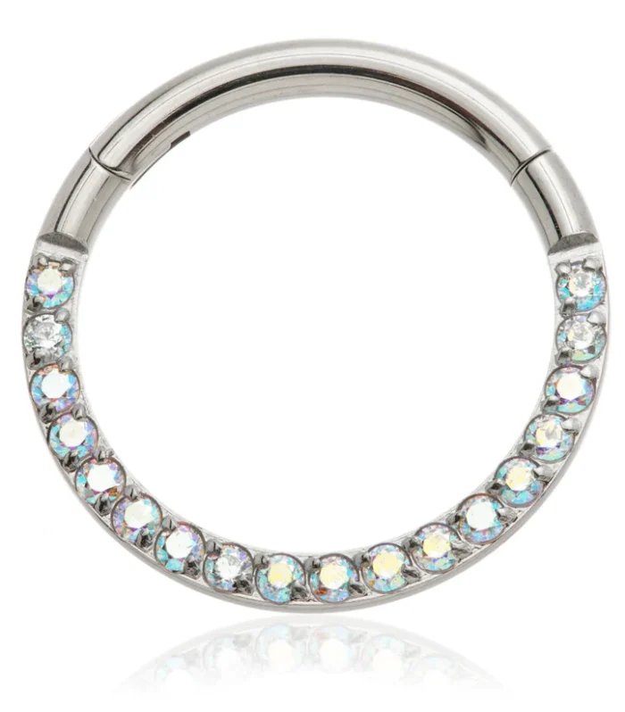 Ti Couture Front Facing Pave Gems Hinged Daith Ring
