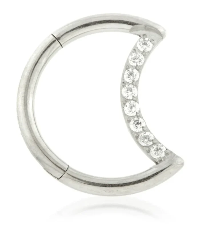 Ti Moon Shaped Titanium Hinge Ring with Pave Gems
