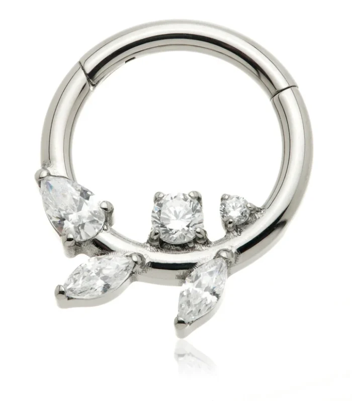 Ti Couture Multi Gem Leaf Hinged Ring
