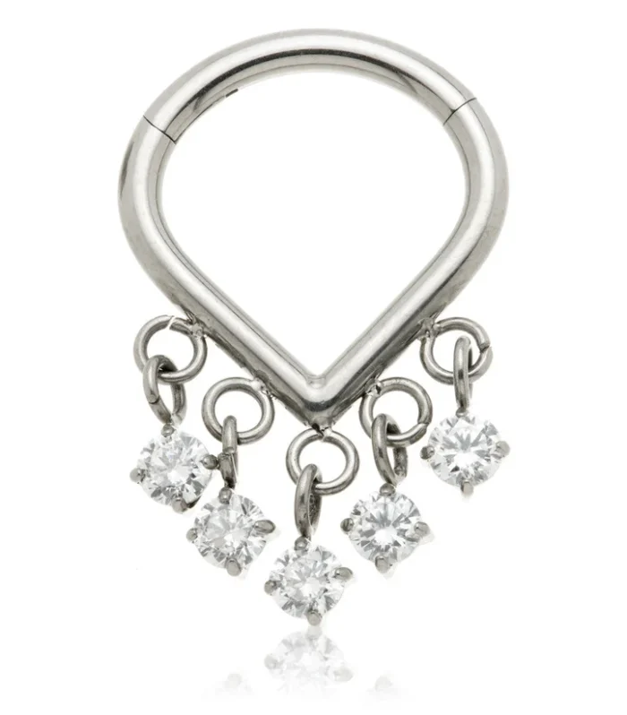 Ti Couture Titanium Wishbone Hanging Gem Hinged Ring