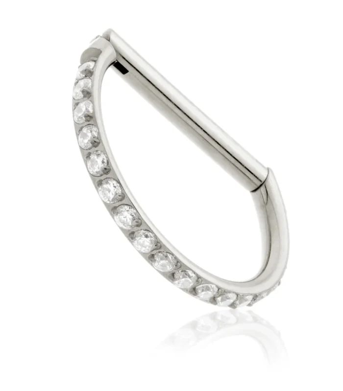 Titanium Full Pavé D Shape Hinged Ring