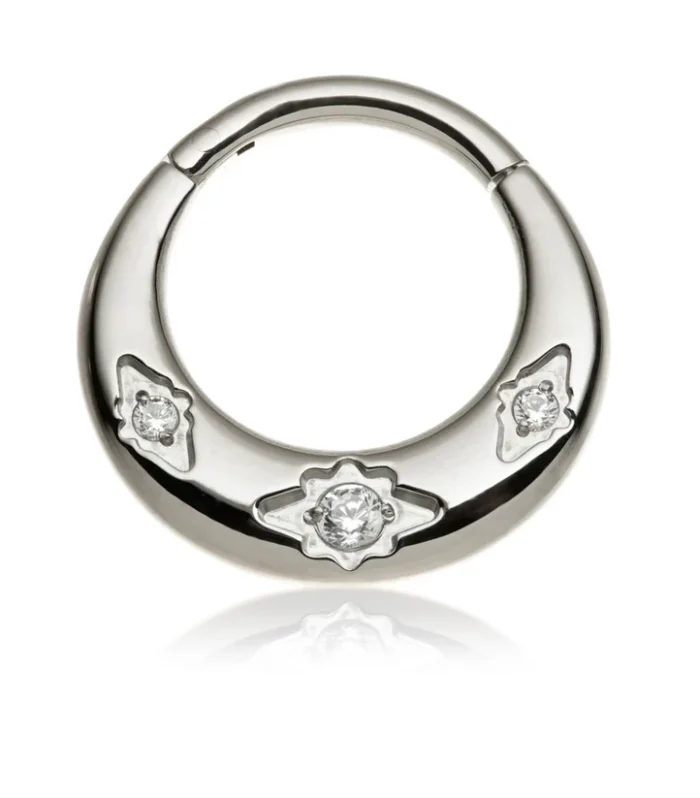 Titanium Chunky Jewelled Hinged Ring