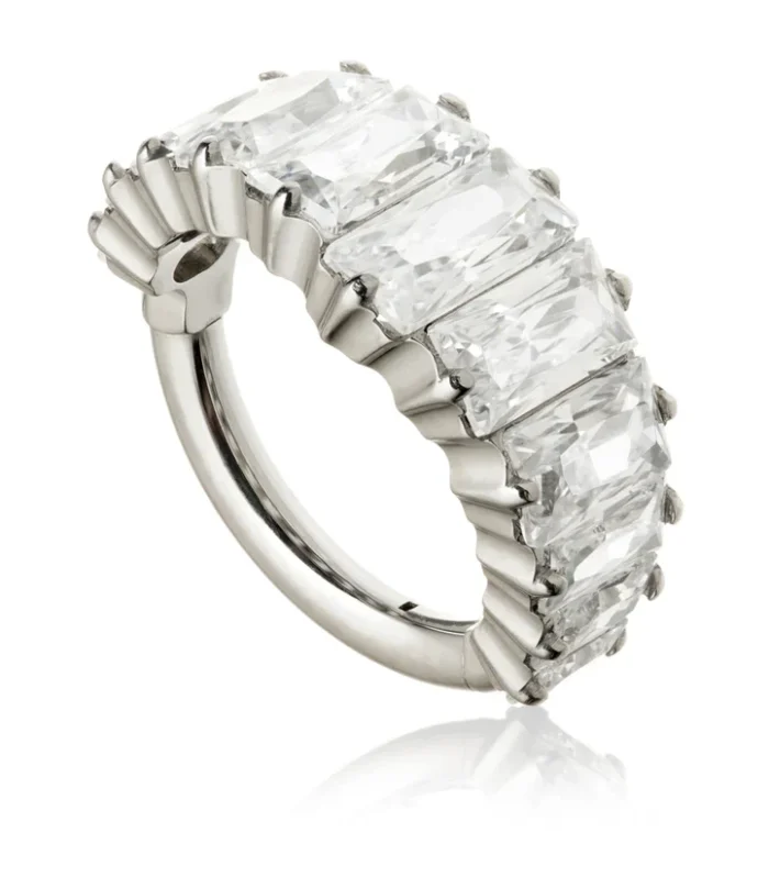 Titanium Jewelled Baguette Pavé Hinged Ring