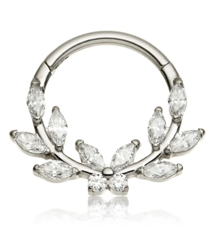 Titanium Jewelled Butterfly Leaf Hinged Ring