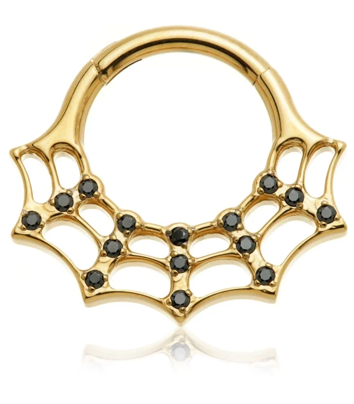 Zircon Gold Ti Couture Jewelled Cobweb Hinge Ring