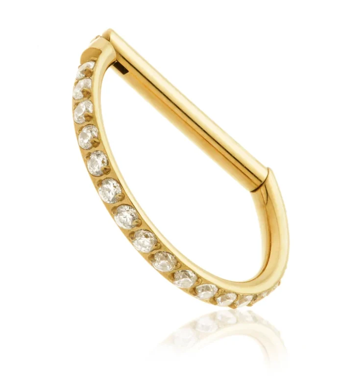 Zircon Gold Titanium Full Pavé D Shape Hinged Ring