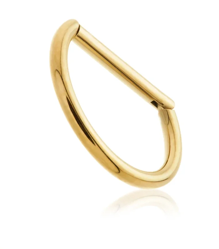 Zircon Gold Titanium Plain D Shape Hinged Ring