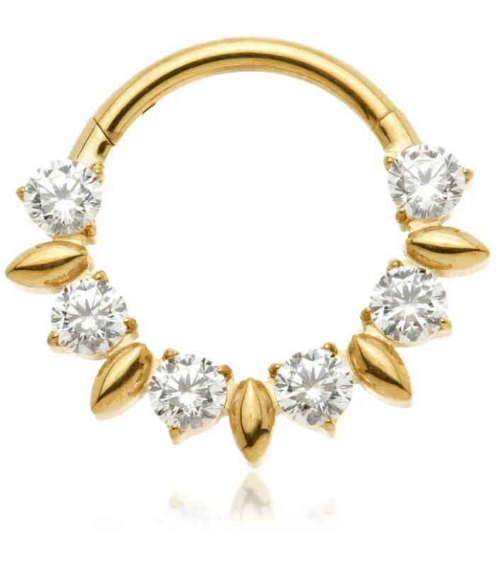 Zircon Gold Titanium Jewelled Multi Shape Hinged Ring