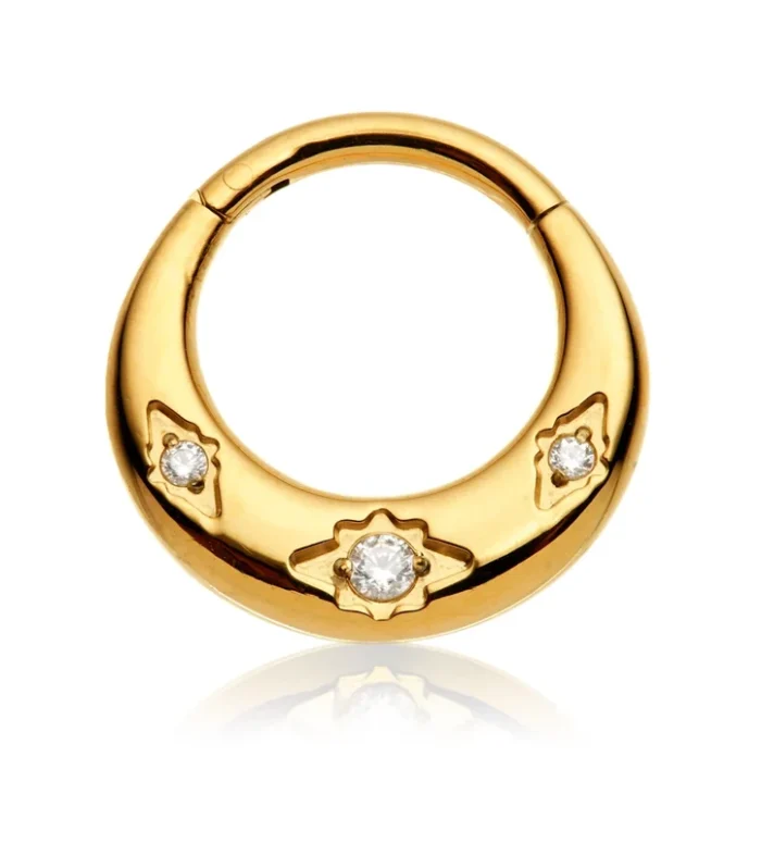 Gold PVD Titanium Chunky Jewelled Hinged Ring