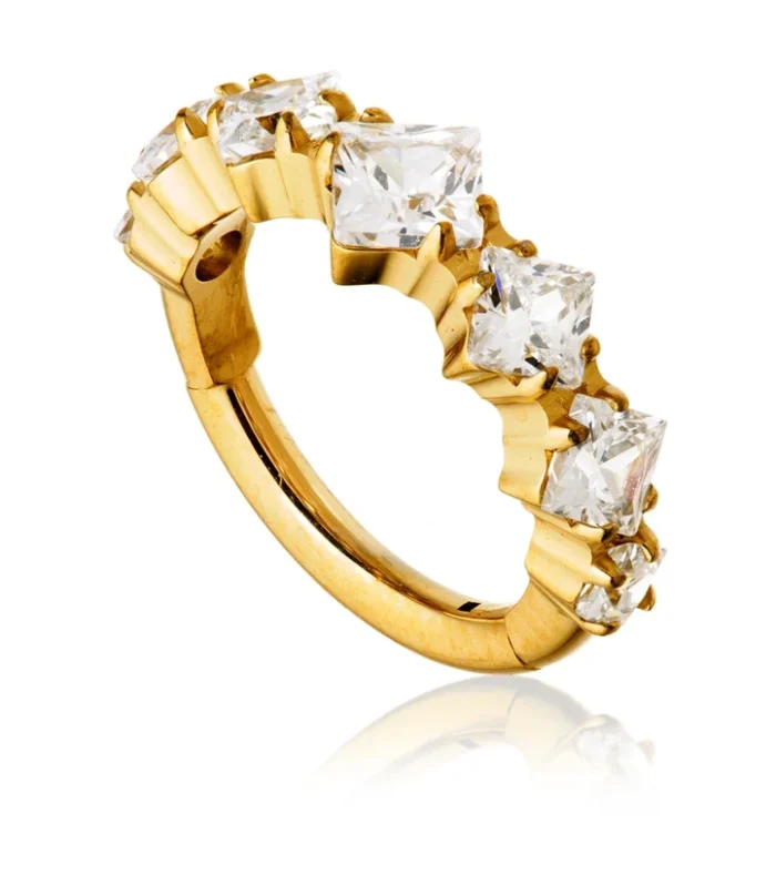 Gold PVD Ti Couture Jewelled Square Pavé Hinged Ring