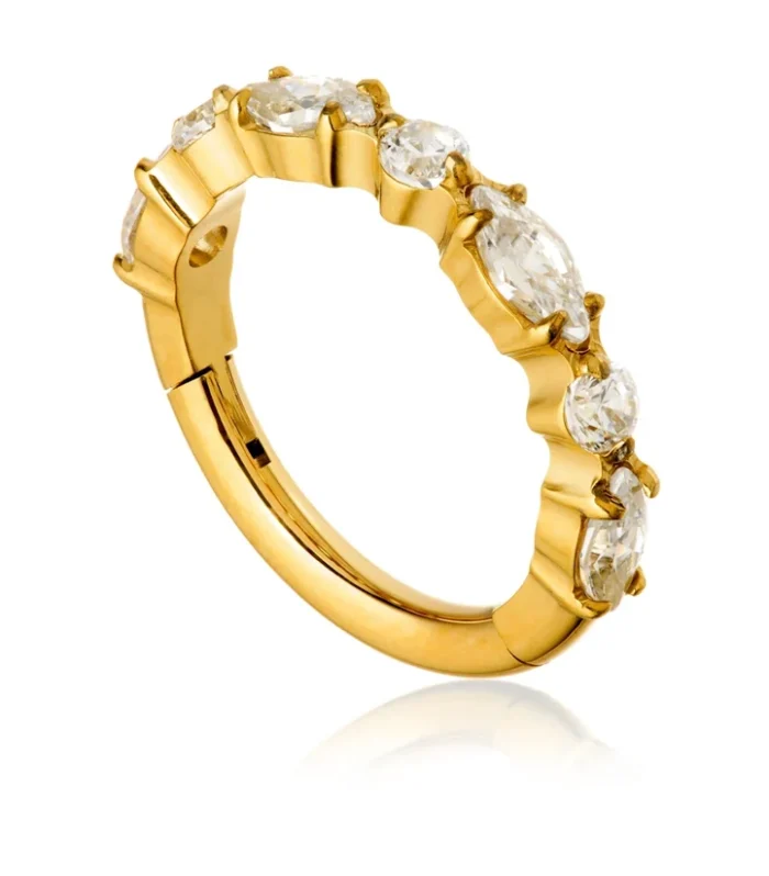 Gold PVD Titanium Jewelled Prong & Marquise Hinged Ring
