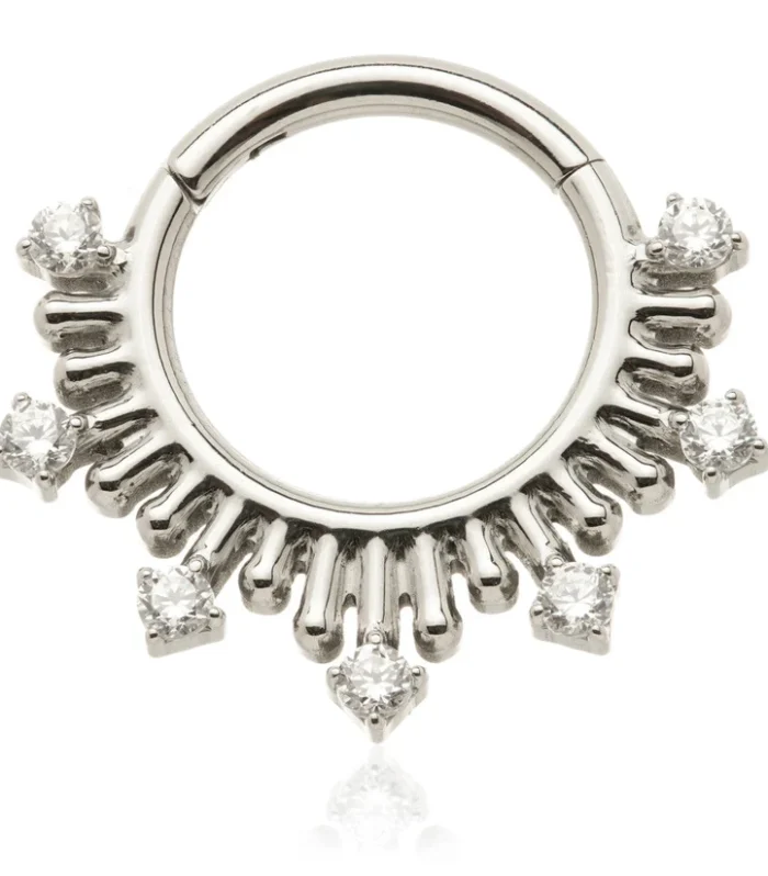 Titanium Prong-Set Gem Ball Hinge Ring