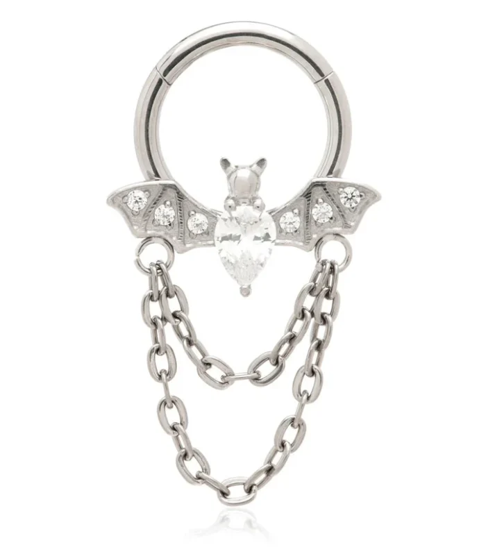 Ti Couture Jewelled Bat Chain Hinged Ring