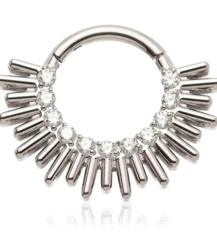 Ti Couture Forward Facing Spike Gem Hinge Ring