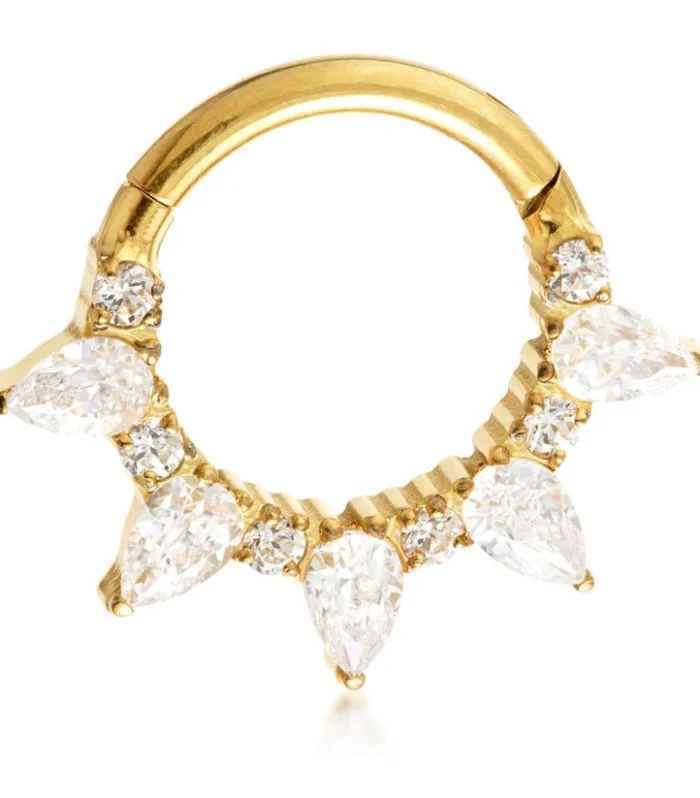 Ti Couture Zircon Gold Front Facing Pear & Round Gem Hinge Ring