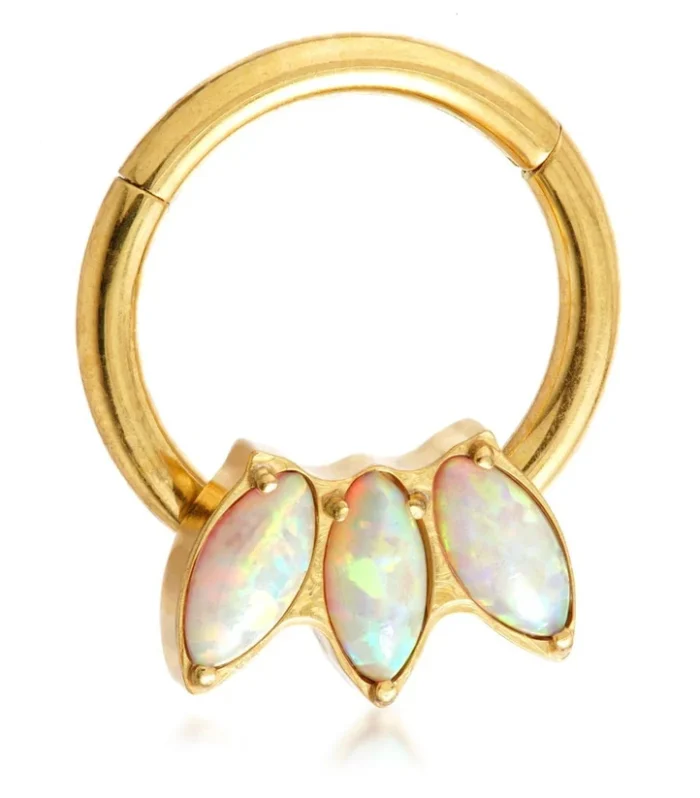 Zircon Gold Ti Couture Forward Facing Marquise Triple Opal Ring